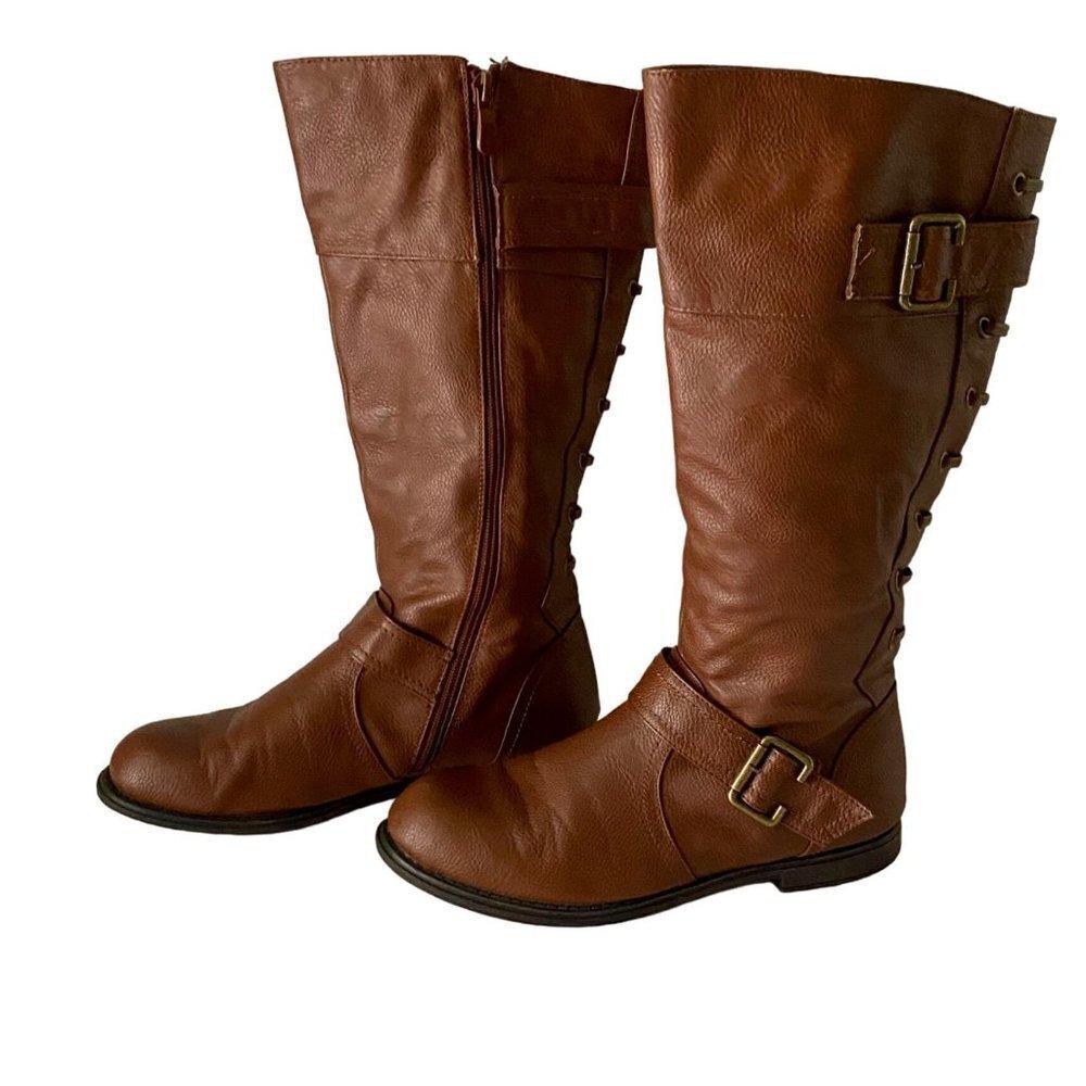 Women's Size 7 Brown Synthetic Manmade Material Tall Boots